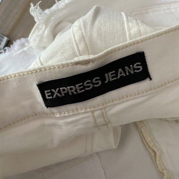Express 2 White Denim Boho Western Rodeo Festival High Rise Cutoff Jean Shorts - Picture 7 of 8